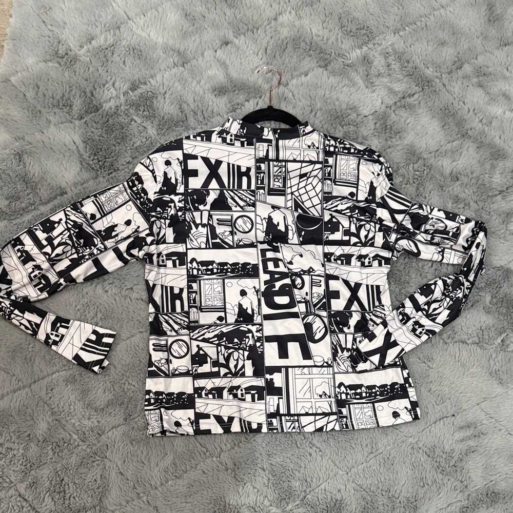 Graphic Black and White Long Sleeve Top
